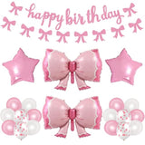 Pink Bow Birthday Decoration Set: Banner, Garland & Balloons