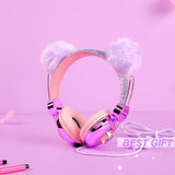 Kids Headphones for Girls, Cute Bear Ear Headphones with Microphone, 3.5mm Jack Wired Girls Headphones for School/Travel/iPad/Tablet (Purple)