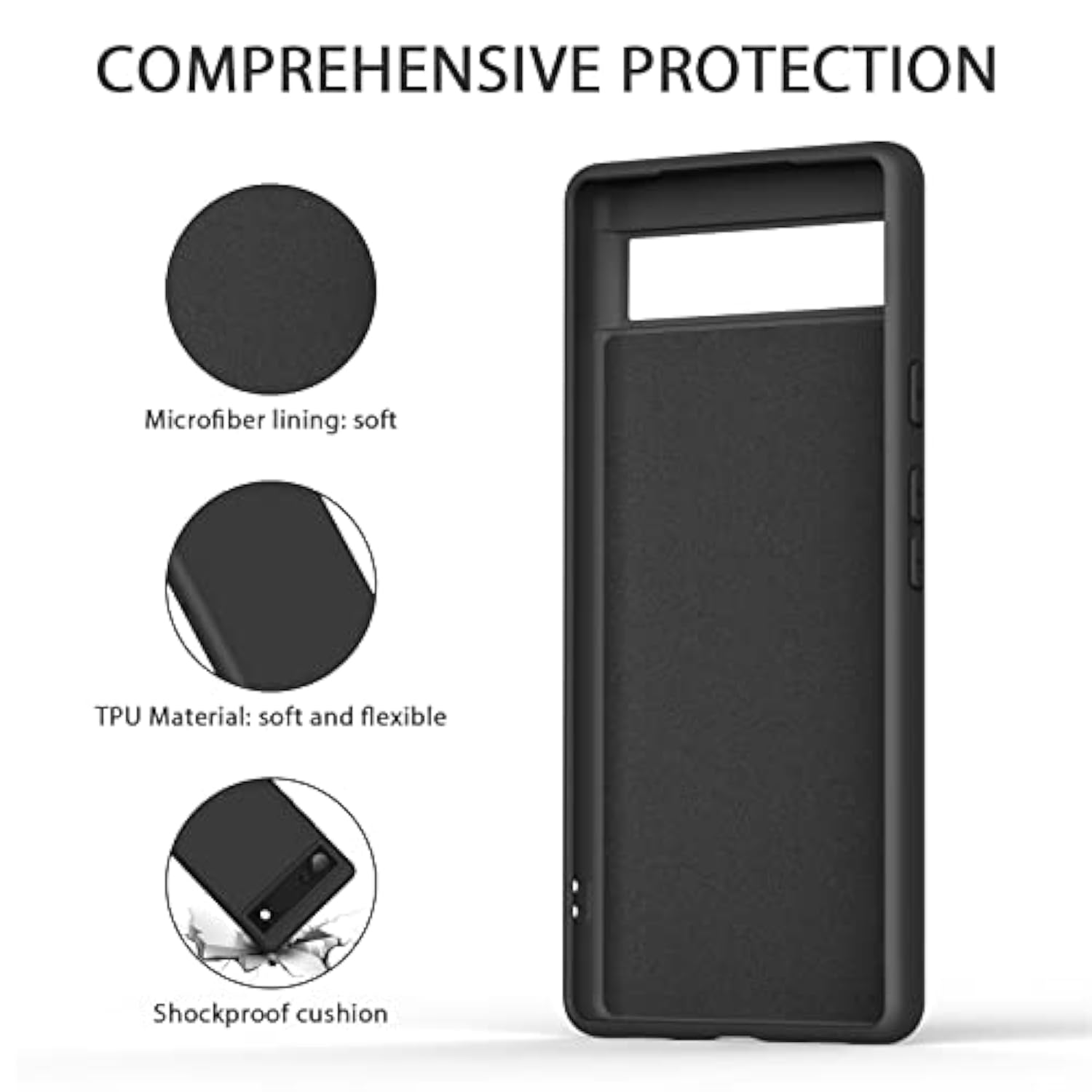 Case For Google Pixel 6A (Only), Stylish Silicone Slim Full-Body Protective Phone Cover Compatible With Google Pixel 6A Case Black