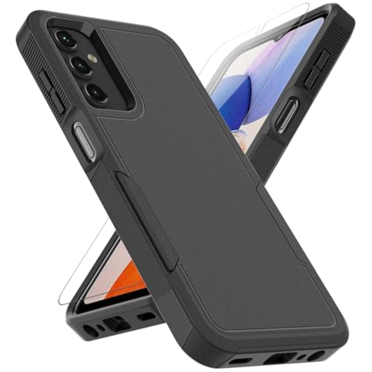 For Samsung Galaxy A15 5G Case: Dual Layer Protective Heavy Duty Cell Phone Cover Shockproof Rugged With Screen Protector - Protection Bumper Tough - Samsung Galaxy A15 5G 2024, Black