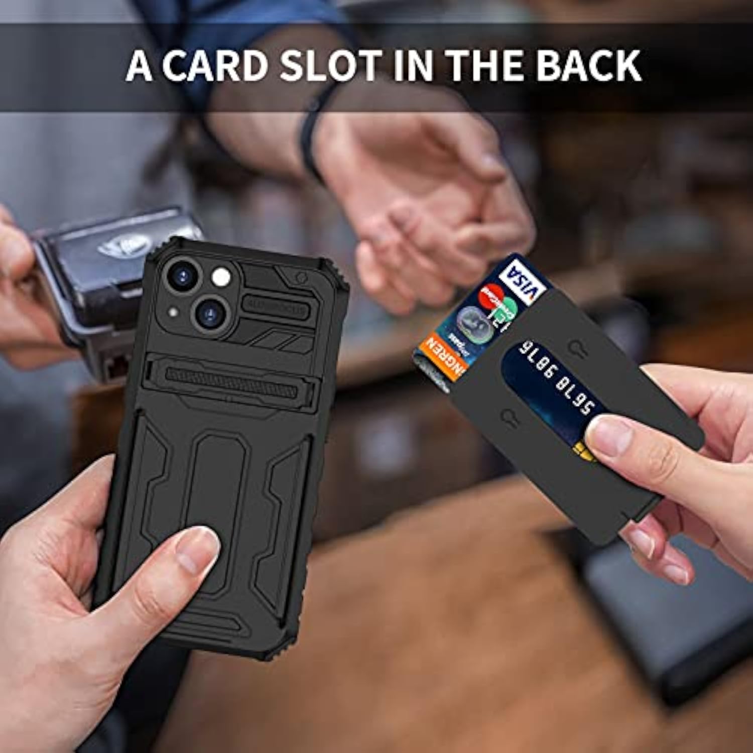 Premium iPhone 13 Wallet Case with Card Holder, Black - Protective Phone Case with Tempered Glass Screen Protector