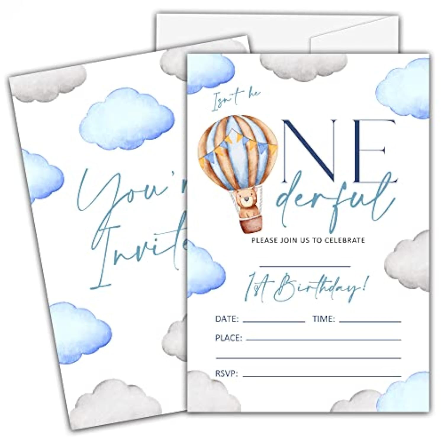 1St Onederful Birthday Invitations For Boys, Isn'T He Onederful Birthday Party Invitation Cards, Boho Bear Party Celebration Supplies Decoration -20 Fill In Invitations With Envelopes (B11)
