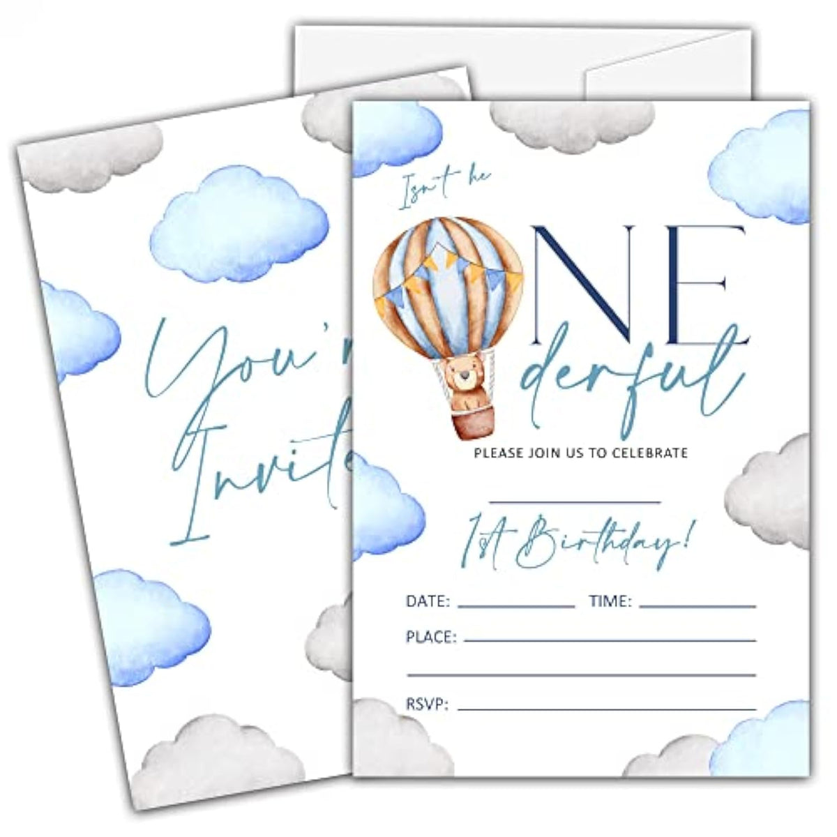 1St Onederful Birthday Invitations For Boys, Isn'T He Onederful Birthday Party Invitation Cards, Boho Bear Party Celebration Supplies Decoration -20 Fill In Invitations With Envelopes (B11)