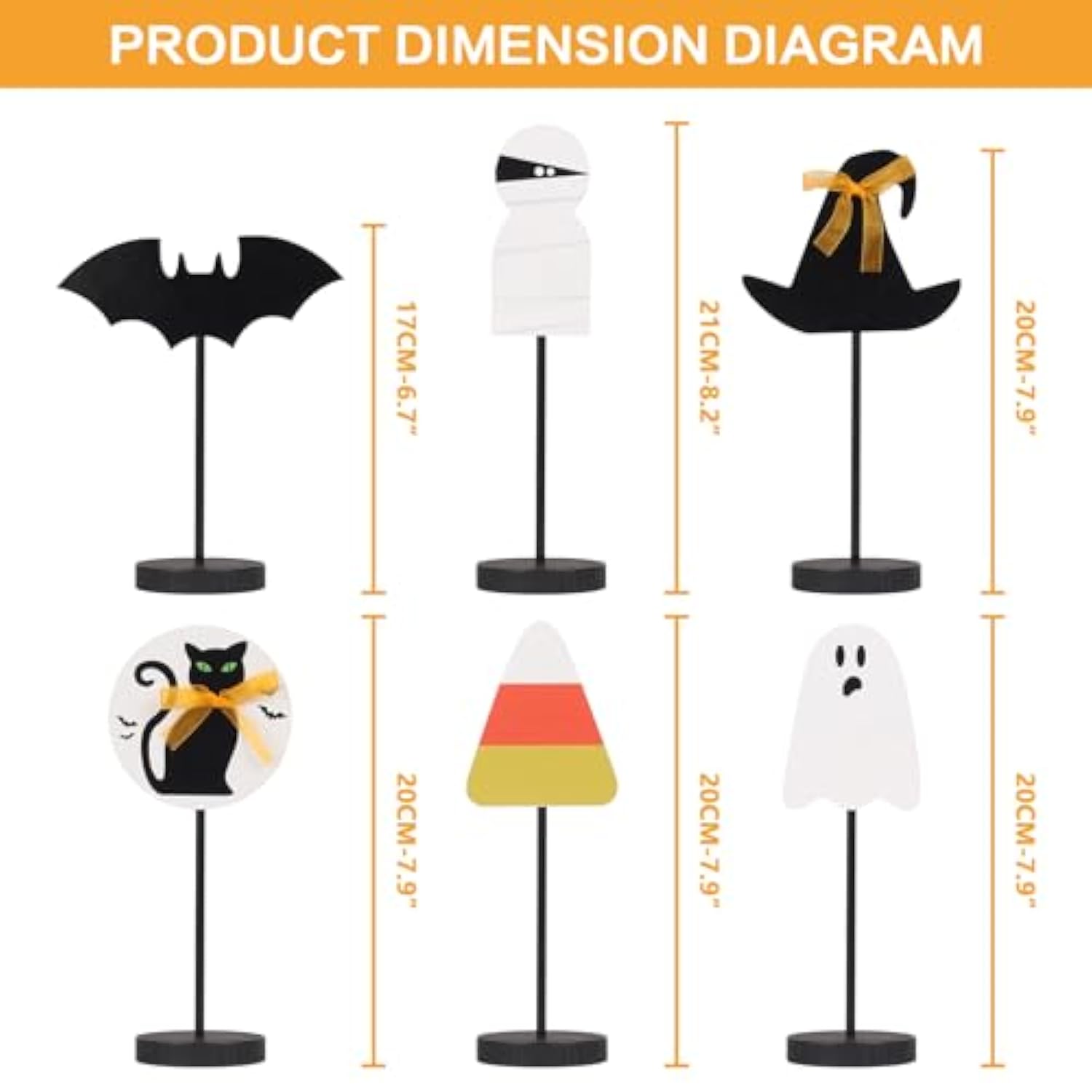 Halloween Decorations, 6Pcs Wooden Sign Tabletop Centerpieces Decorations Include Ghost/Bat/Black Cat/Witch Hat, For Home Farmhouse Indoor Party Decor.