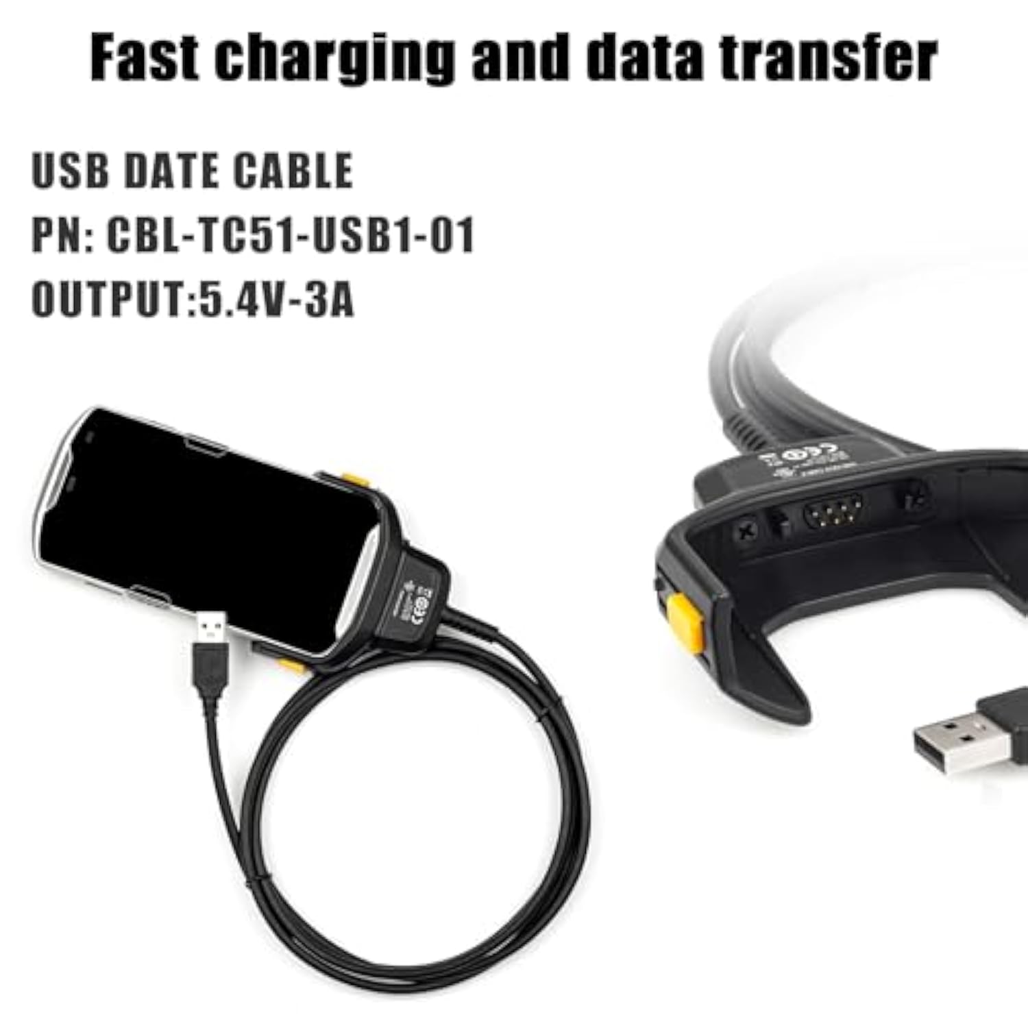 Tc51 Tc56 Charger,For Zebra Scanner Tc51 Tc510 Tc510K Tc52 Tc56 Tc57,5.4V 3A Quick Charge With 6Ft Pda Handheld Computer Scanner Cable (Replace Cbl-Tc51-Usb1-01) And Usb Data Transfer.