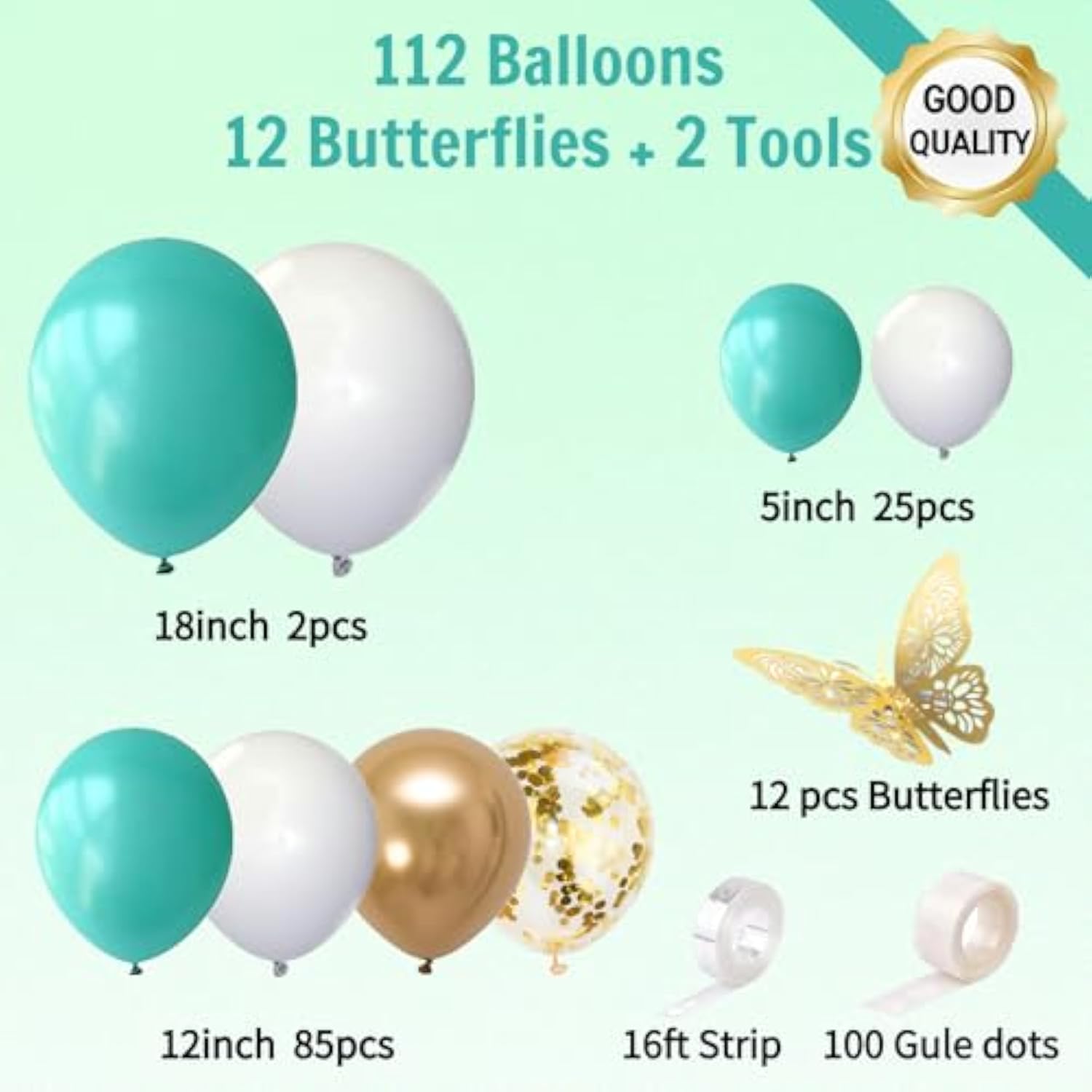 Teal Balloon Garland Kit - 122Pcs Teal Balloon Arch Kit With Gold Butt