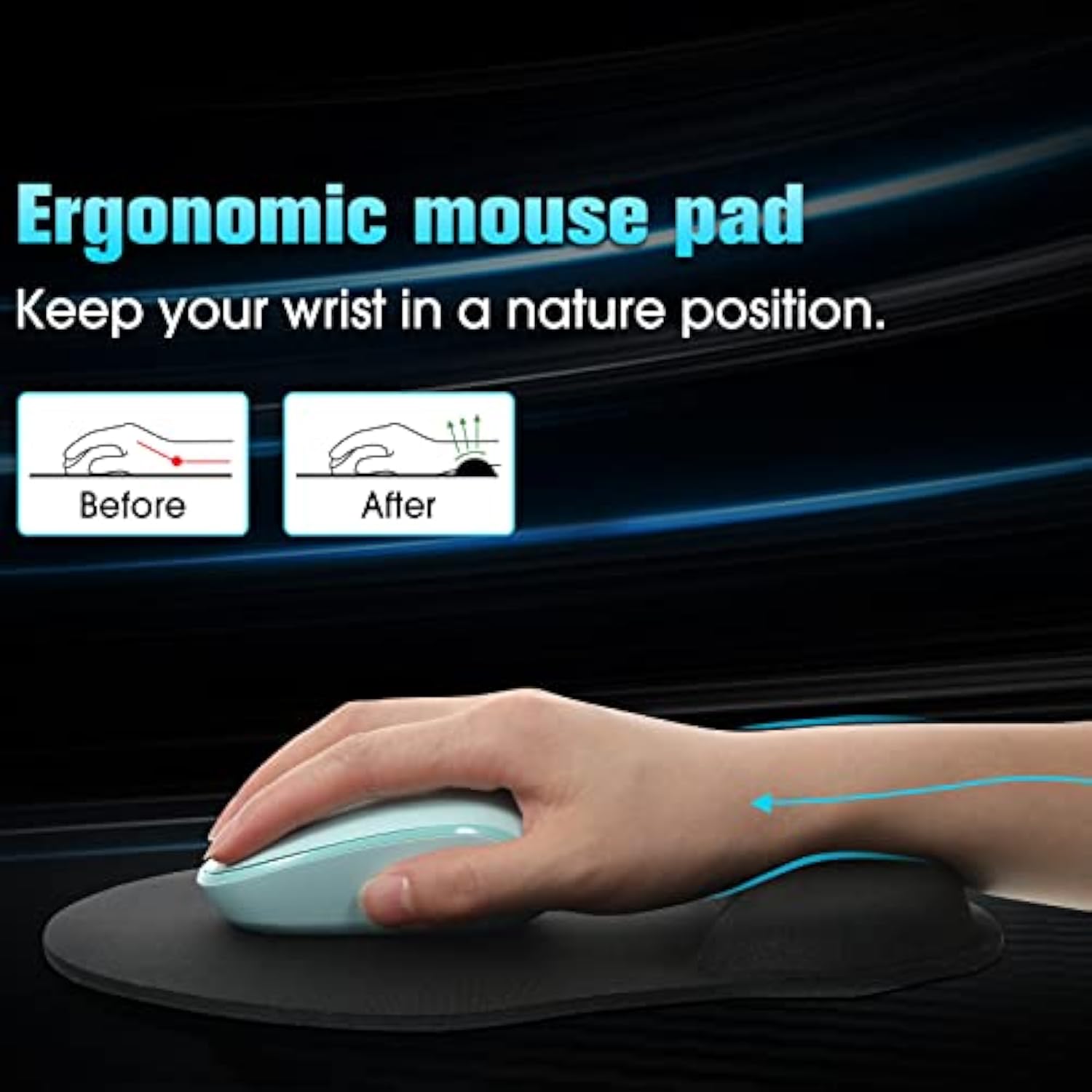 8 Pack Ergonomic Mouse Pad With Wrist Rest Support Gel Memory Foam Mouse Pad Comfortable Computer Mouse Pad For Laptop Pain Relief Mousepad For Laptop, Computer, Gaming (Solid Black Style)