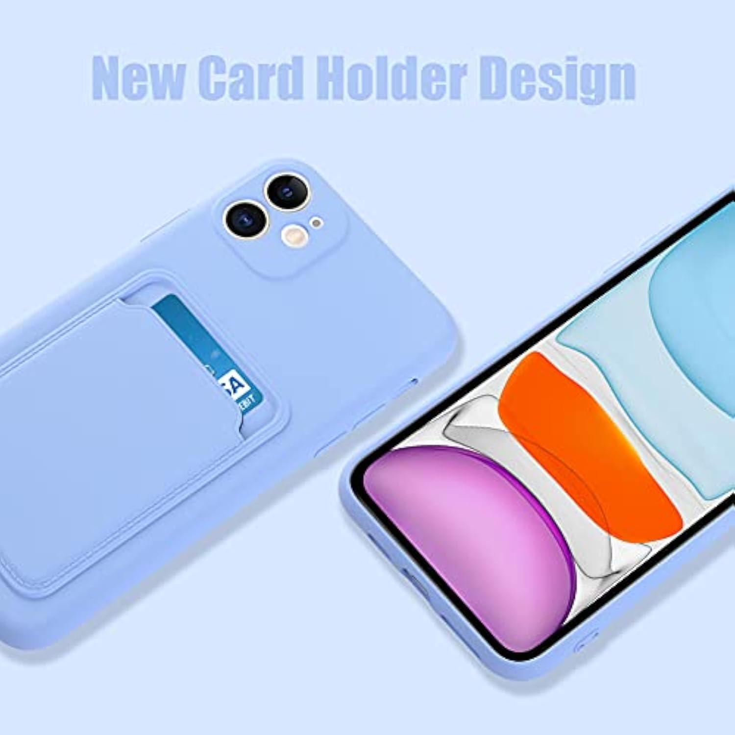 Compatible With 11 Case Tpu Card Holder Wallet Cover,Camera Protection + Screen Protector Soft Card Slot Phone Case -Purple