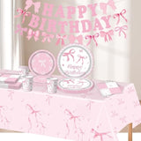 Pink Bow Party Supplies, Coquette Birthday Decorations With Bow Plates, Cups, Napkins, Tablecloth And Banner, Pink Birthday Decoration Serve 24, Bow Themed Tableware For Girls Bachelorette Party Decor