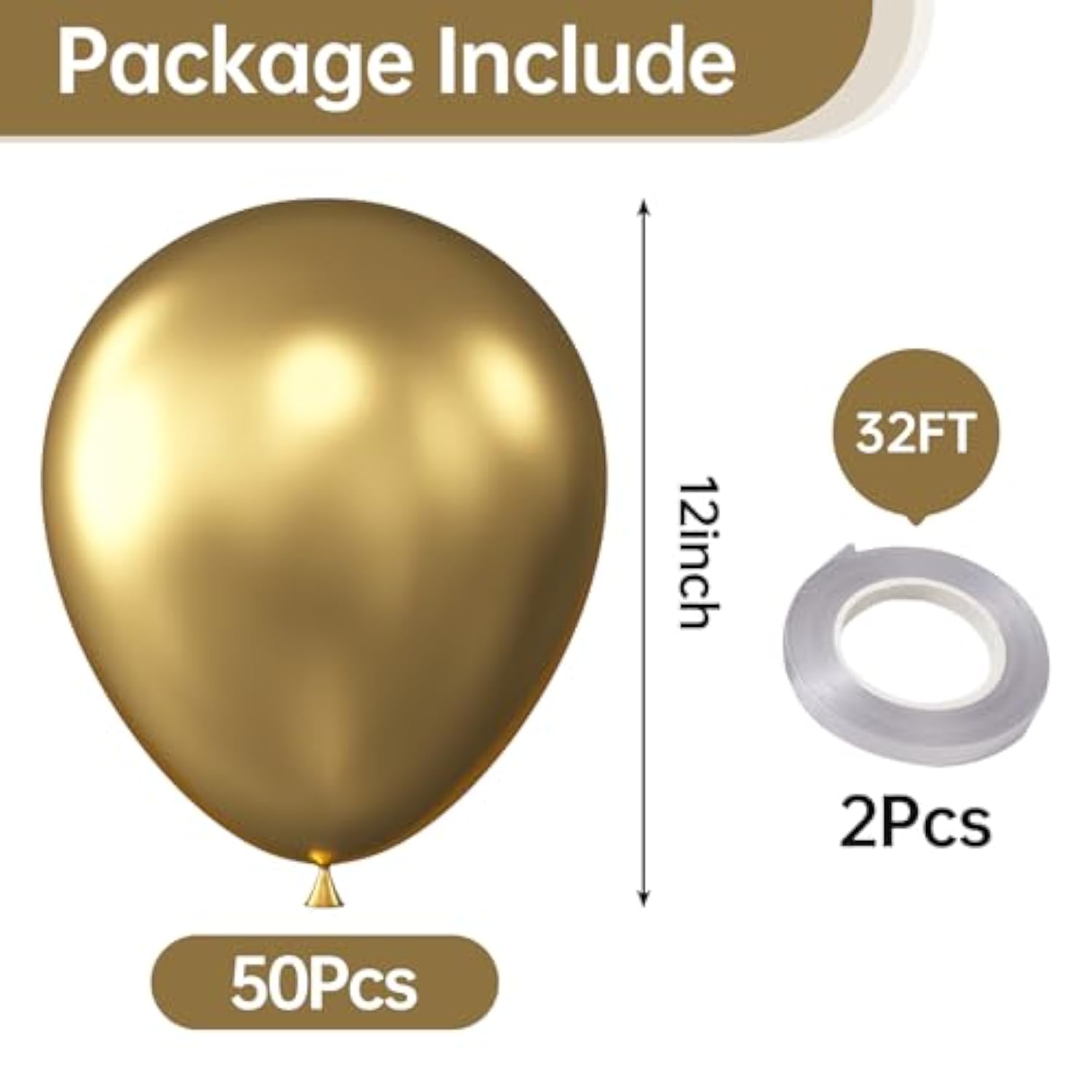 12 Inch Metallic Gold Balloons, 50 Pcs Latex Helium Metallic Balloons For Kid'S Birthday Party, Baby Shower, Wedding, Graduate Party Decorations