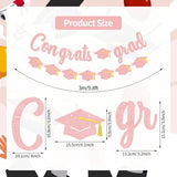 Graduation Banner Decorations – Pink Glitter Congrats Grad Banner with Graduation Cap Garland, Class of 2026 Graduation Party Supplies for High School and College Grad Party