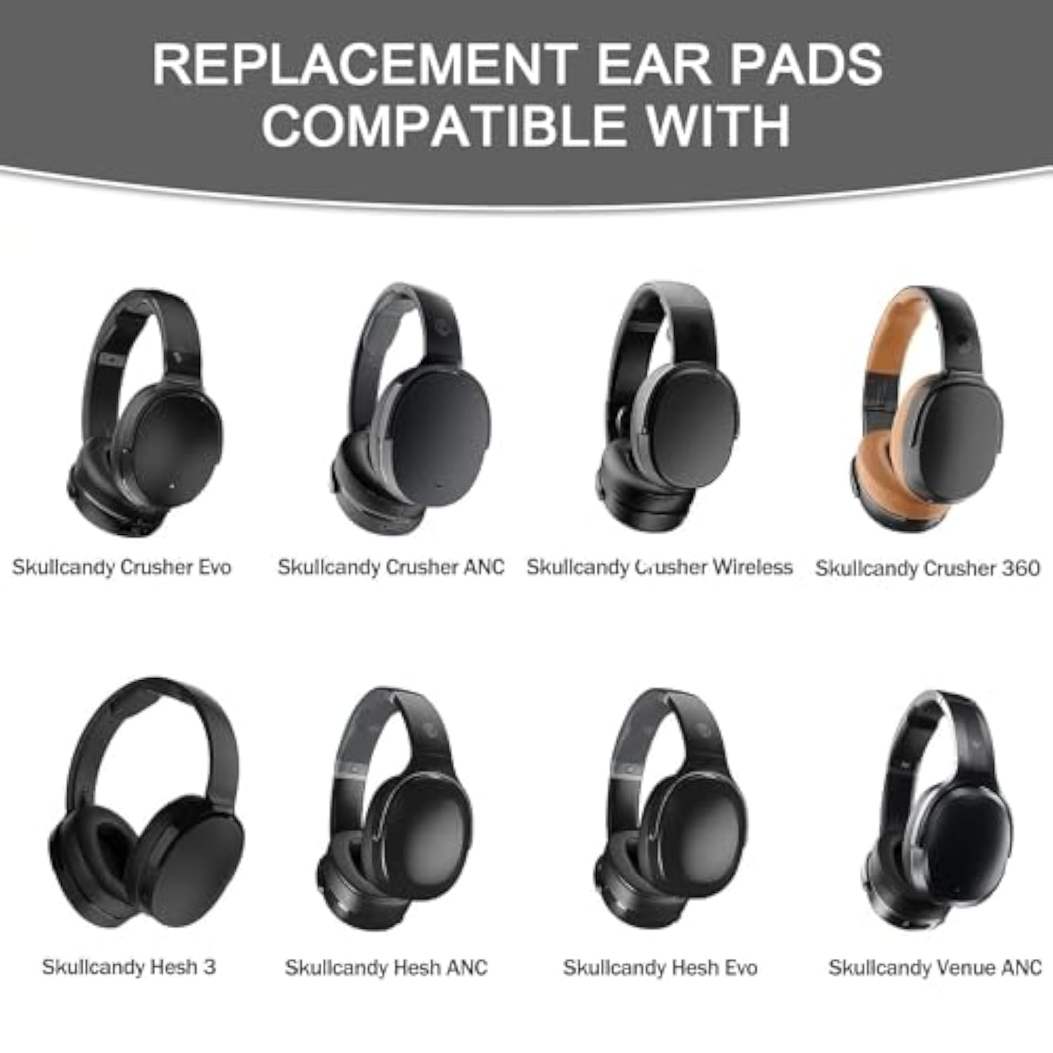 Replacement Ear Pads For Skullcandy Crusher Wireless/Evo/Anc Hesh 3/Evo/Anc, Headphones Earpad Cushions, Headset Ear Covers Also Fit Skullcandy Venue Wireless Headphones
