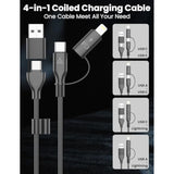 Coiled Usb-C And Lightning Cable 2-In-1, 3Ft Iphone 15 16 Car Charger Cord, 60W Fast Charging Cable For Iphone 16, Samsung Galaxy Supports Apple Carplay & Android Auto (Black)