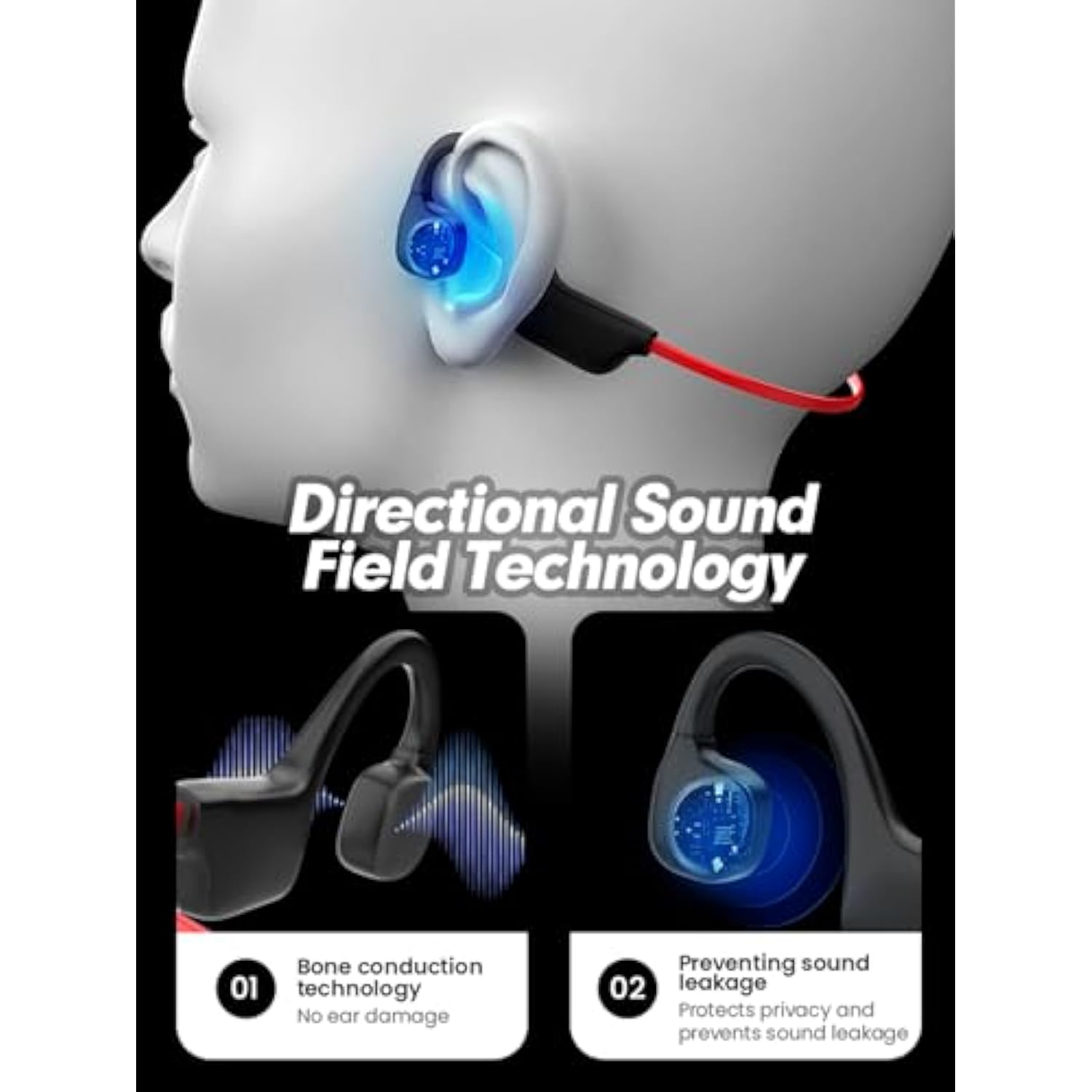 Bone Conduction Headphones Bluetooth, Wireless Headset Waterproof Open Ear Bon
