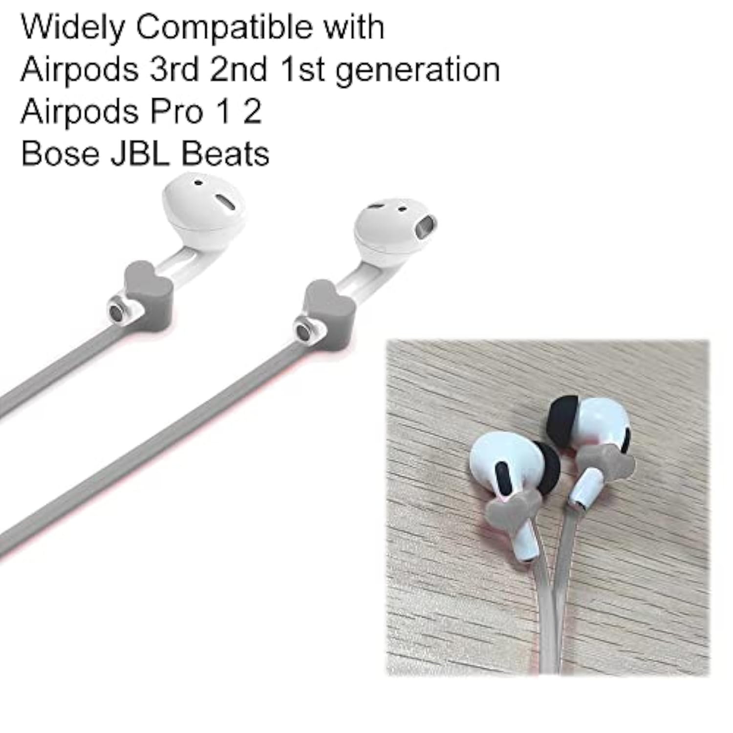 Magnetic Anti-Lost Straps For Airpods, 2 Pcs Soft Silicone Sports Lanyard Compatible With Airpods 4 And Pro,Pro2, Airpods 1/2, Bose Jbl Beats. (Grey)