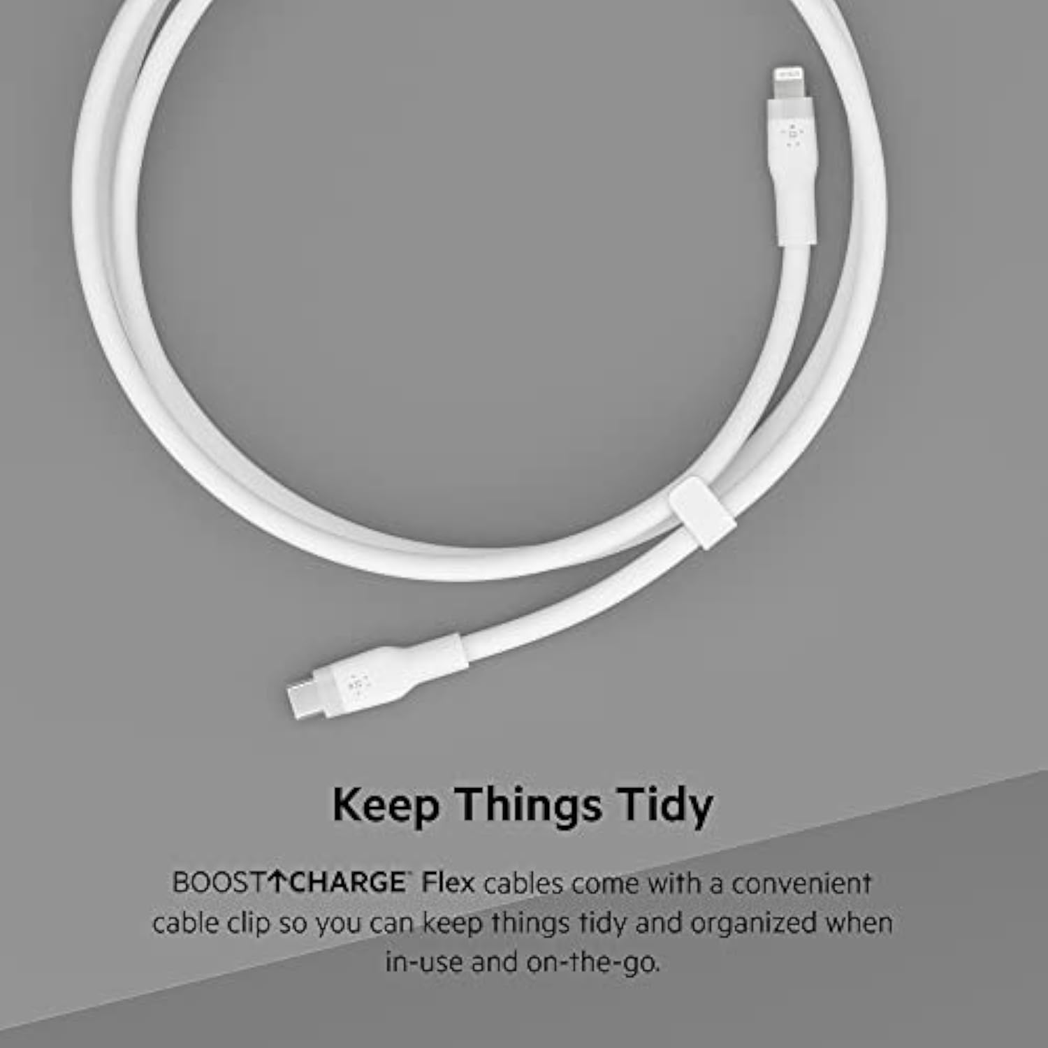 Belkin BoostCharge Flex Silicone USB-C to Lightning Cable (2M/6.6FT), MFi-Certified Charging Cable for iPhone Series with Cable Clip - White