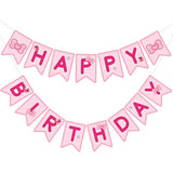 Pink Cute Kitty Happy Birthday Banner Pre-Strung Hanging Sign Cartoon Cute Cat Party Decorations Cartoon Kitty Themed Party Decorations Banners For Girls Women Birthday Favors Supplies