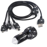Bling Car Charger Accessories Set,Rhinestone Dual Usb Car Chargers + Bling 3 In1 Nylon Braided Charging Cable,Bling Crystal Decoration Car Accessories Kits For Girl And Women (Black)