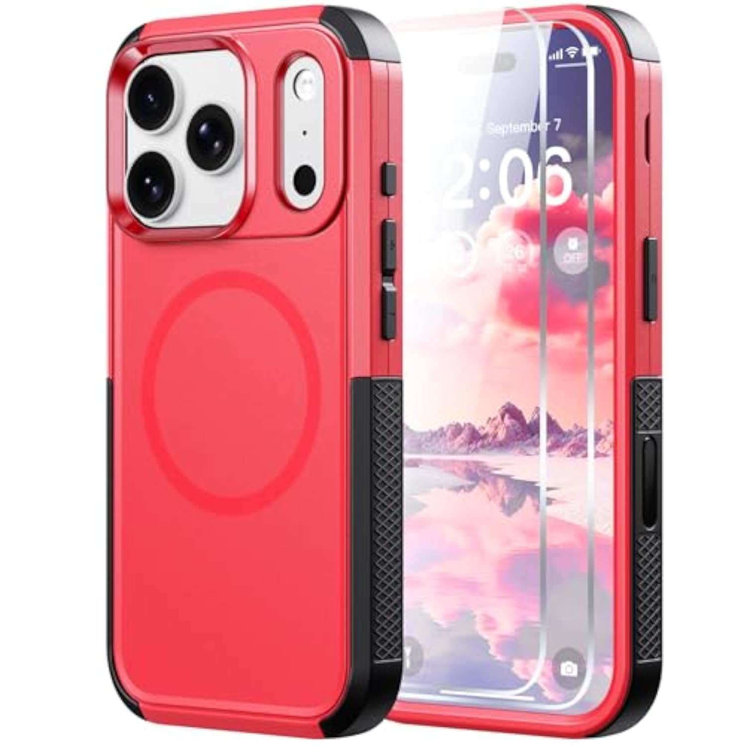 Magnetic For Iphone 17 Pro Case-(Compatible With Magsafe) Heavy Duty Protection Phone Case With Camera Control Button With Screen Protector Shockproof Drop-Proof 6.3 Inch (Red)