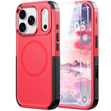 Magnetic For Iphone 17 Pro Case-(Compatible With Magsafe) Heavy Duty Protection Phone Case With Camera Control Button With Screen Protector Shockproof Drop-Proof 6.3 Inch (Red)