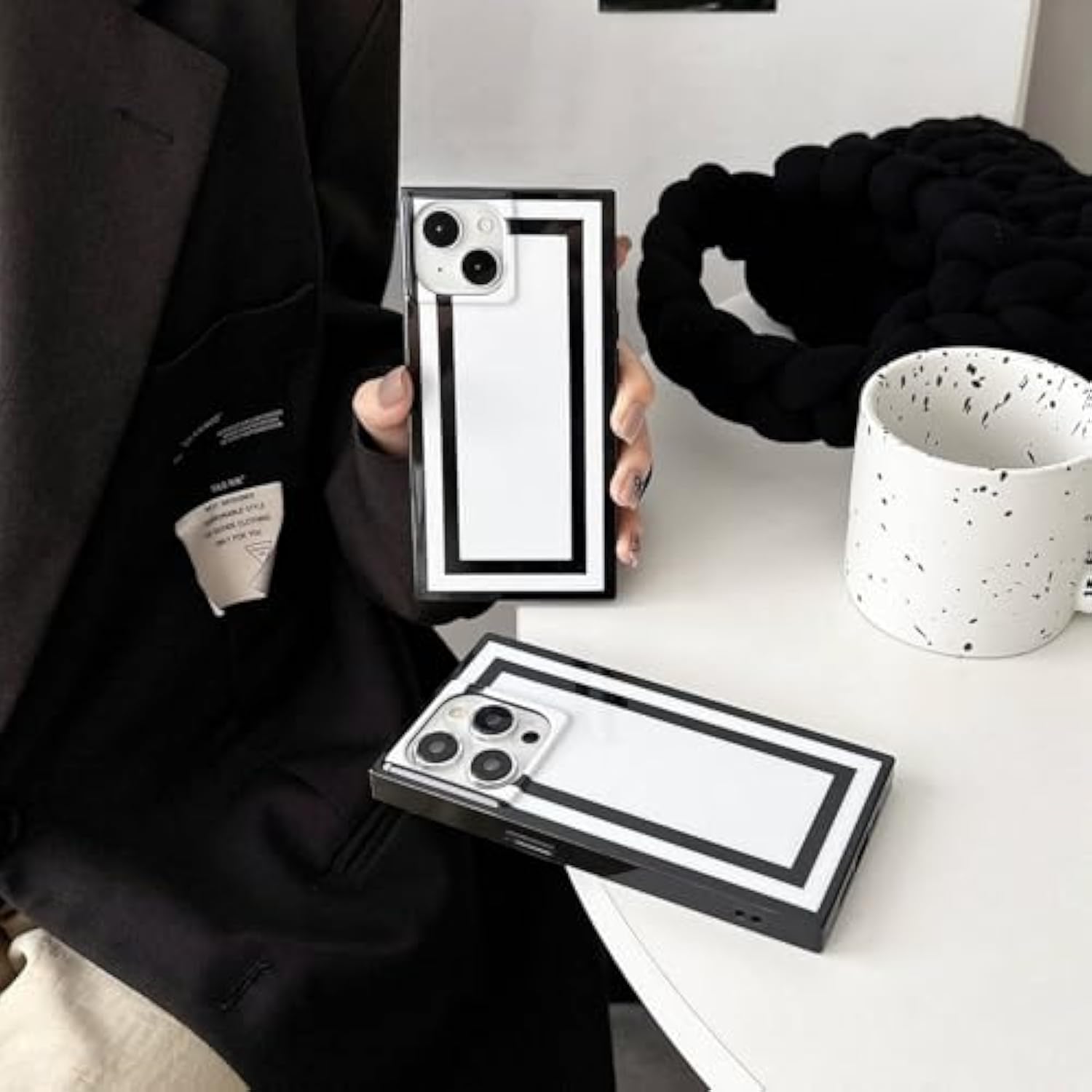 Rectangle Black White Lines Retro Phone Case For Iphone 16 Pro Max 6.9In,Luxury Minimal Designer Striped Cool Pattern Chic Trendy Rectangled Glossy Slim Cover(Iphone 16Promax 6.9")