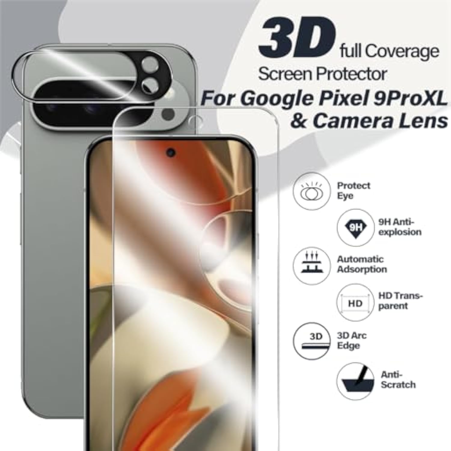 For Pixel 9 Pro Xl Tempered Glass Screen Protector + Camera Lens Protector [2 + 2 Pack]Ultrasonic [Fingerprint Unlock][Anti-Scratch][Case Friendly] Clear Hd Protective Film For Google Pixel 9 Pro Xl 5G