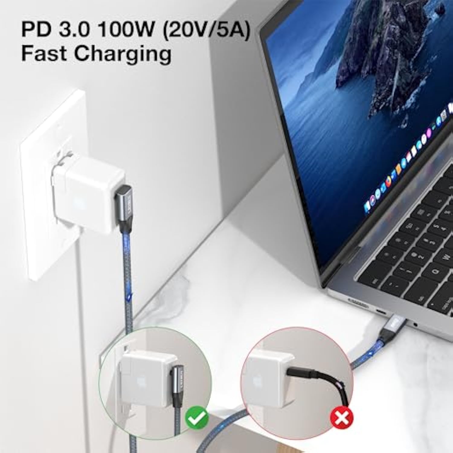 Usb C To Usb C Cable Right Angle 20Gbps Data Transfer 4K@144Hz/60Hz Video Cable 100W Fast Charging High Speed 90 Degree Usb C 3.2 Gen2X2 Compatible With Samsung Thunderbolt 4/3 Macbook Ipad
