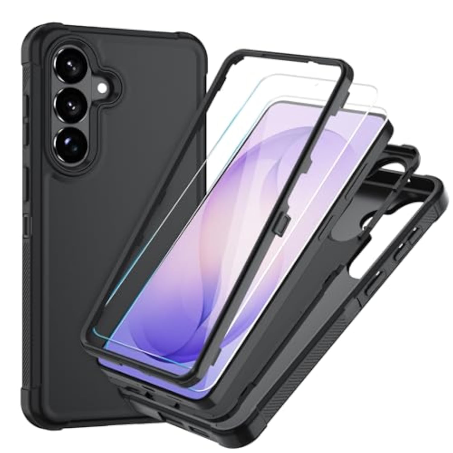 3 in 1 Phone Case for Samsung Galaxy S26 Plus, Black, Heavy Duty Full-Body Protector