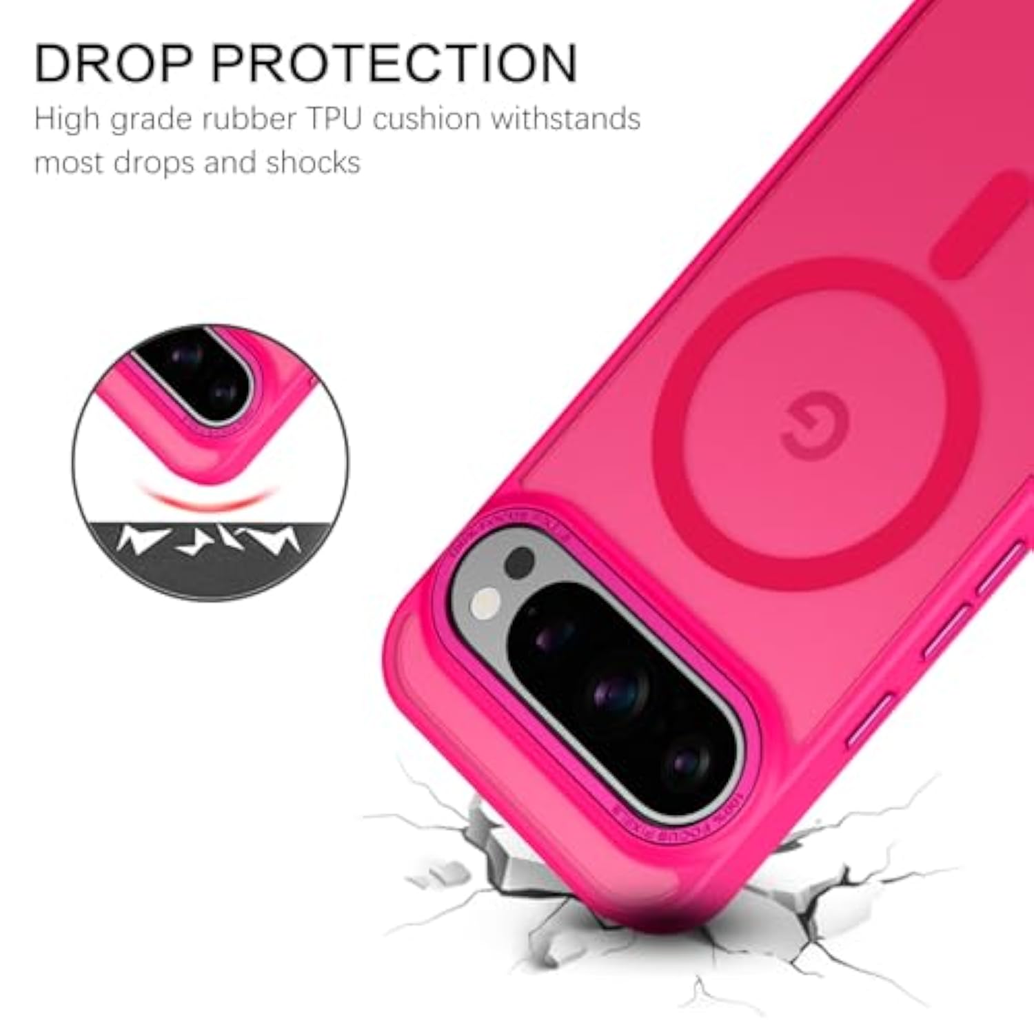Pixel 9 Pro MagSafe Case, Translucent Matte Slim Shockproof - Hot Pink