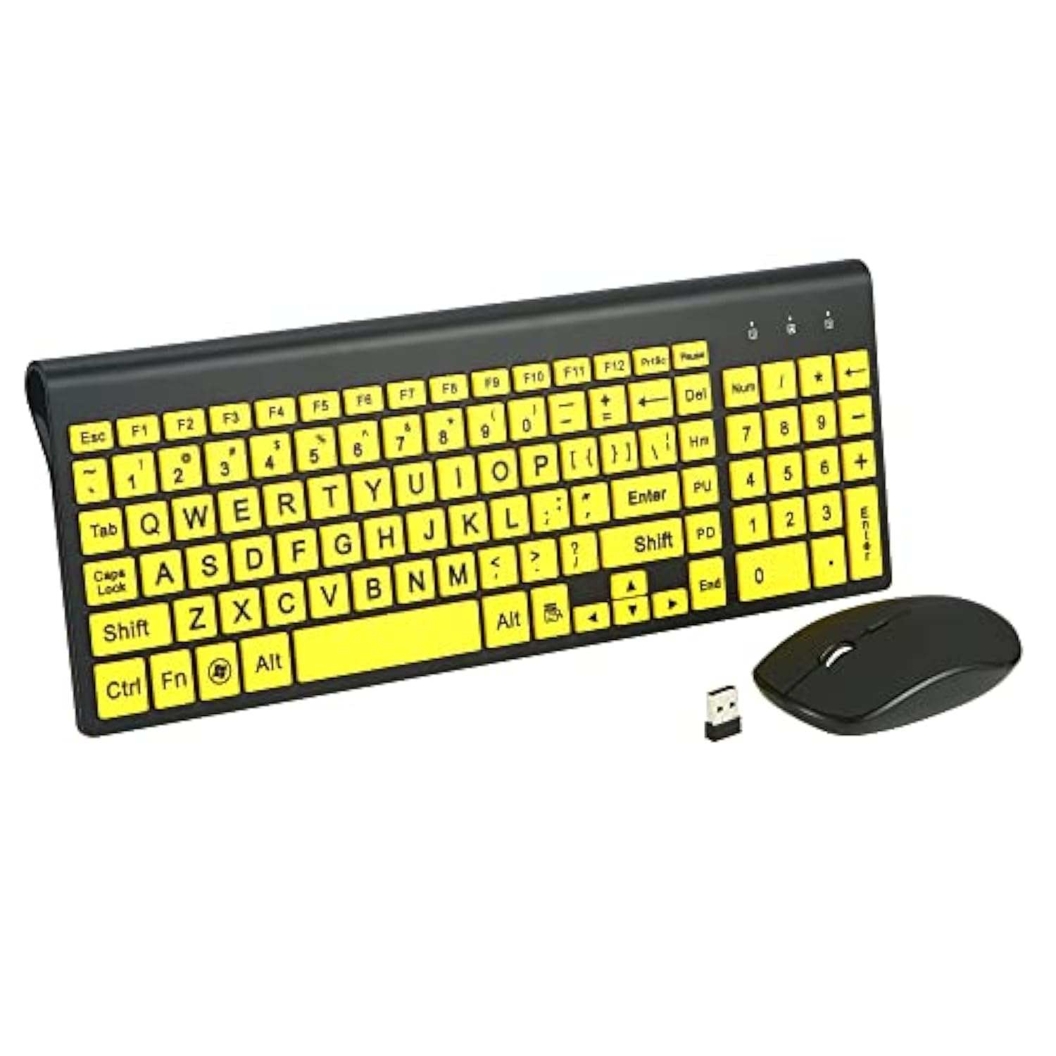 Full Size Large Print 2.4G Wireless Keyboard And Mouse With Oversized Print For Kids Visually Impaired Low Vision Individuals (Yellow)