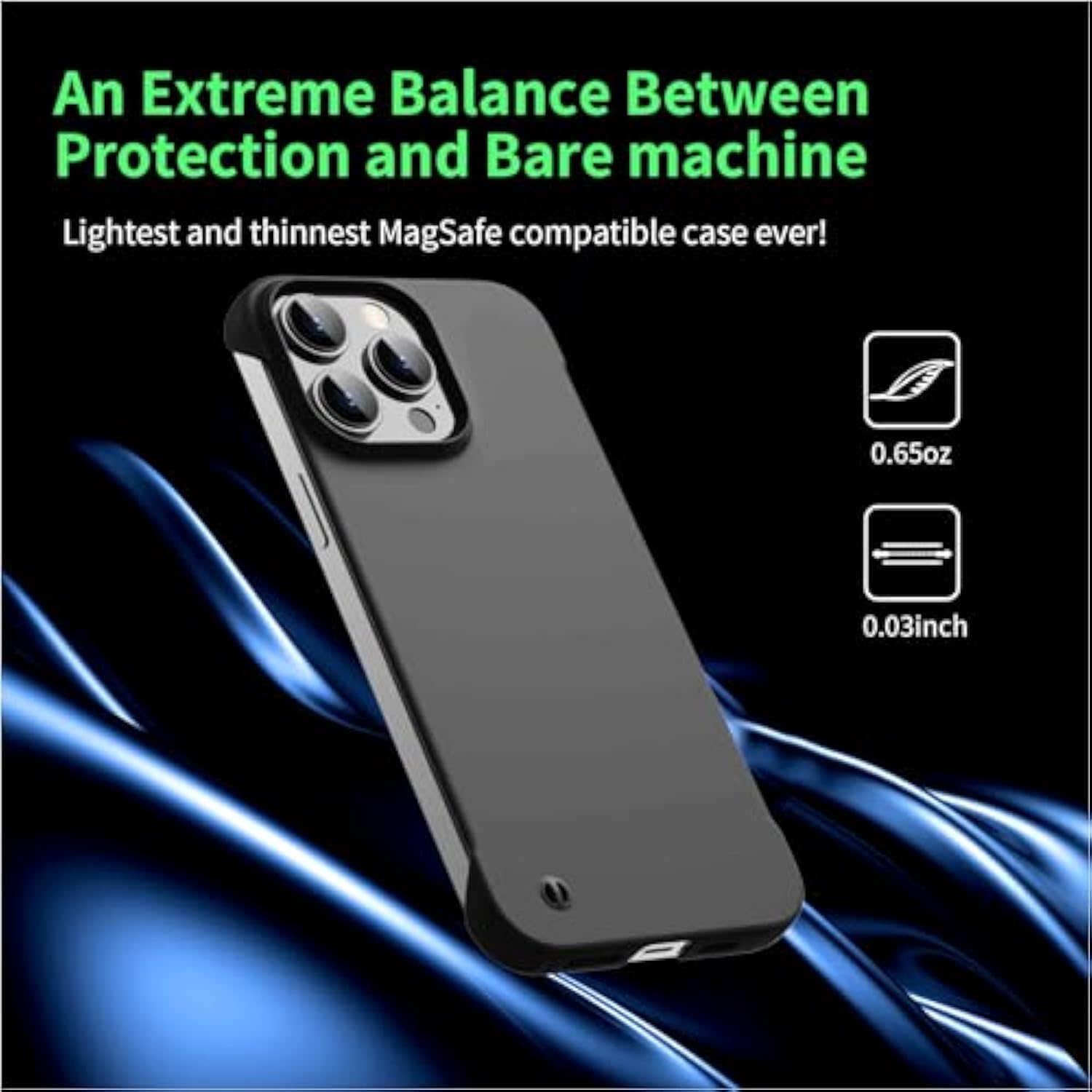 Magnetic Slim Case Fit For Iphone 15 Pro Max Phone Case 6.7"(2023) Ultra-Thin Lightweight Durable Frameless Matte Hard Magsafe Cover Case With Pull Ring Shockproof Non Slip Rope-Black