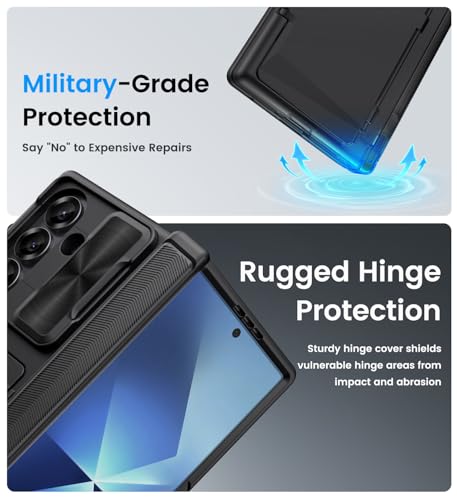 for  Galaxy Z Fold 7 Case with Card Holder & Slide Camera Cover & Outer Screen Protector & Rugged Hinge Protection, Heavy Duty Wallet Phone