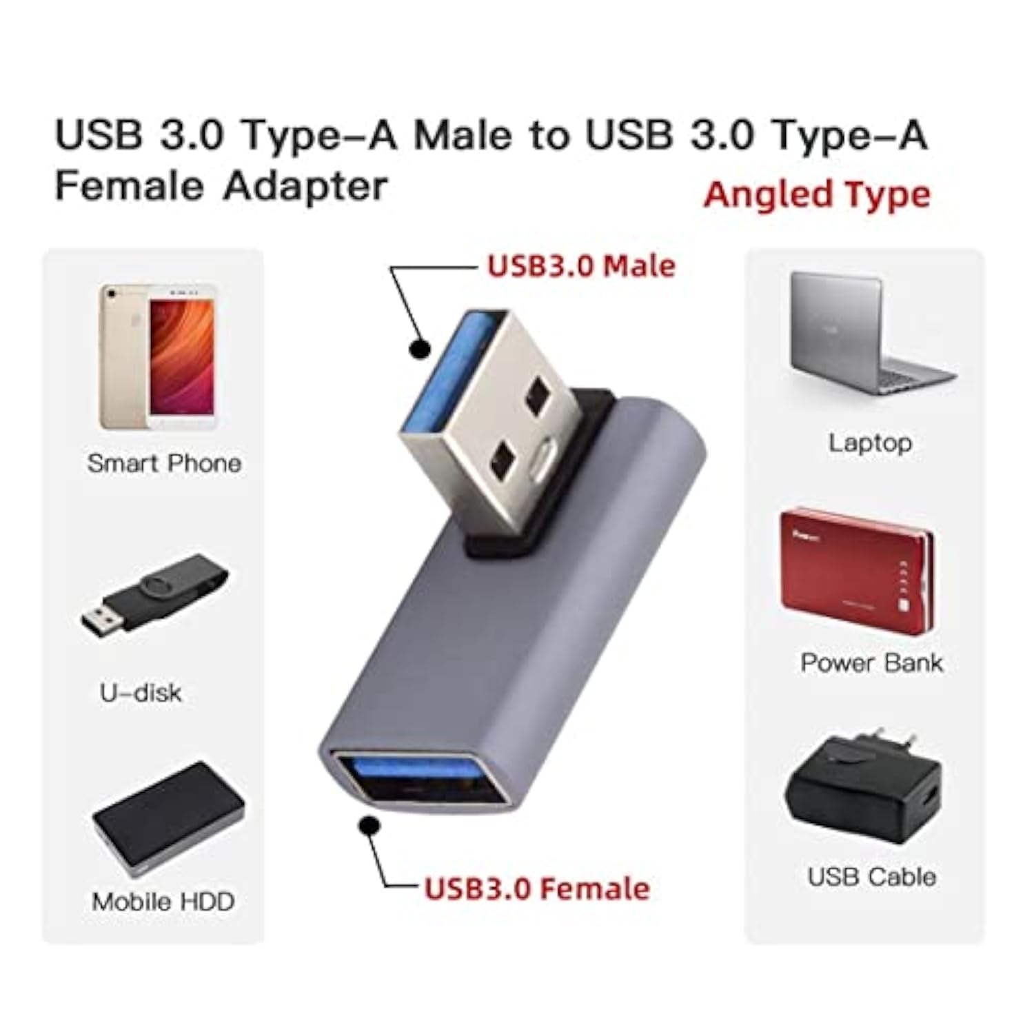 Cy Usb 3.0 Type A Male To Female Extension Power Data Video Adapter Low Profil