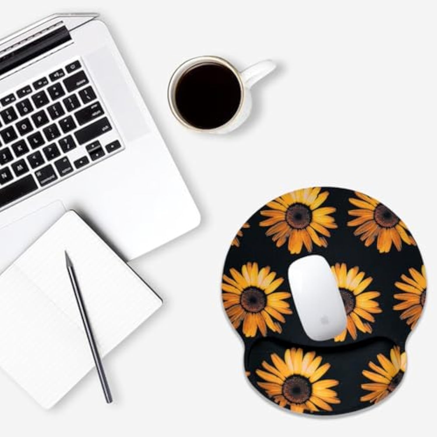 Sunflower Design Ergonomic Mouse Pad With Wrist Support, Floral Flowers Non-Slip Gaming Mouse Pad With Wrist Rest For Laptop Computer, Desk Accessories Office Supplies