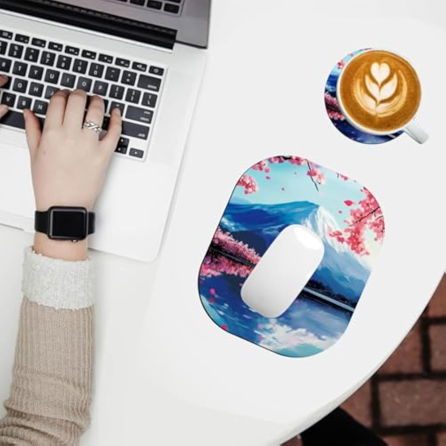 Small Mouse Pad?Mini Mouse Pad 6 X 7 Inch?For Laptop Keyboard Tray Wireless Mouse Home Office Travel?With Non-Slip Rubber Base, Waterproof Mouse Mat?Watercolor Cherry Blossom