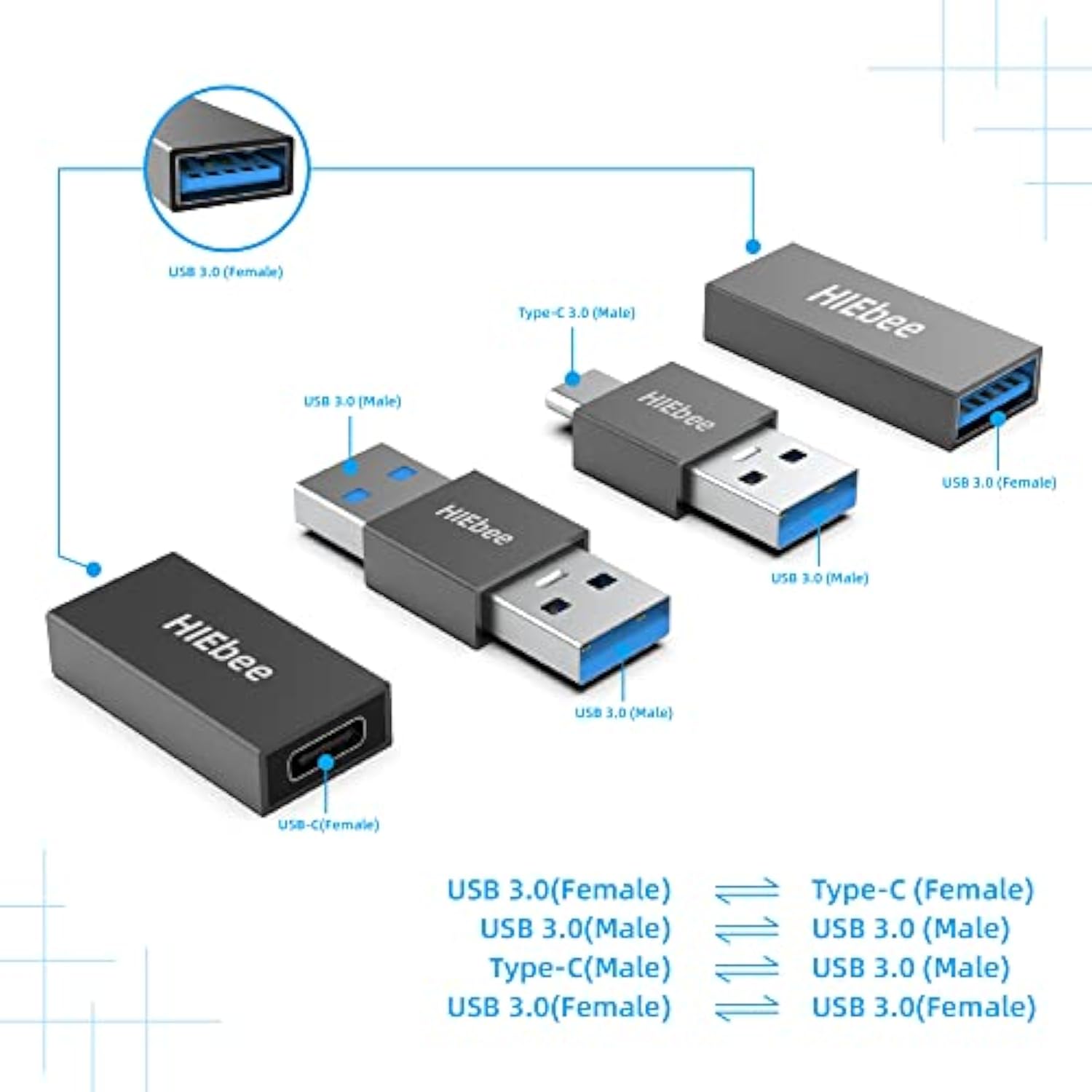 Usb 3.0 A To A Male Adapter, Usb Female To Female Adapter, Usb Type-C To Usb A