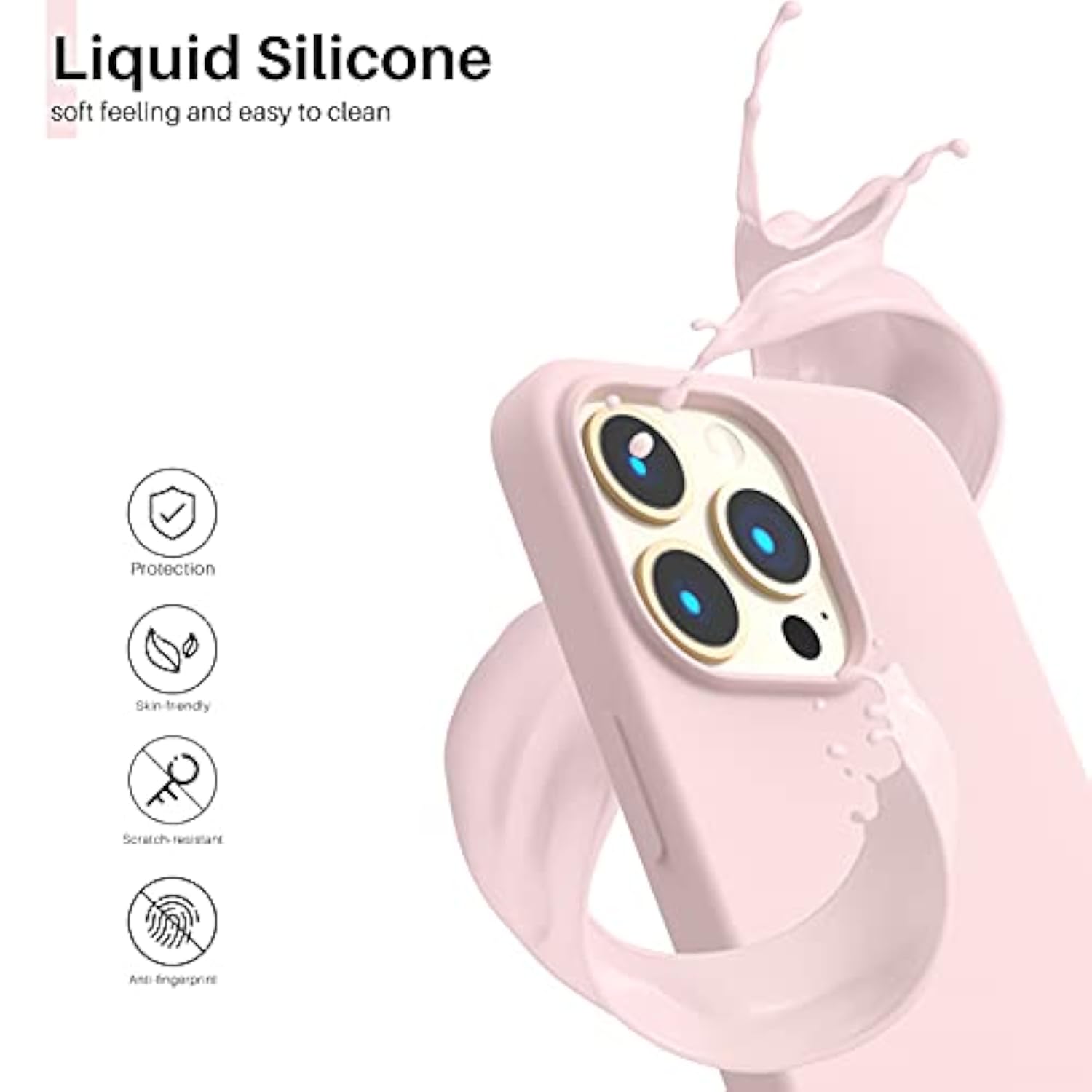 Compatible With 13 Pro Case 6.1, Slim Liquid Silicone 3 Layers Full Covered Soft Gel Rubber Case Cover 6.1 Inch-Chalk Pink