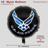 Havercamp’s U.S. Air Force logo, 3-18” Round Mylar Balloons. Officially Licensed with the U.S. Air Force!