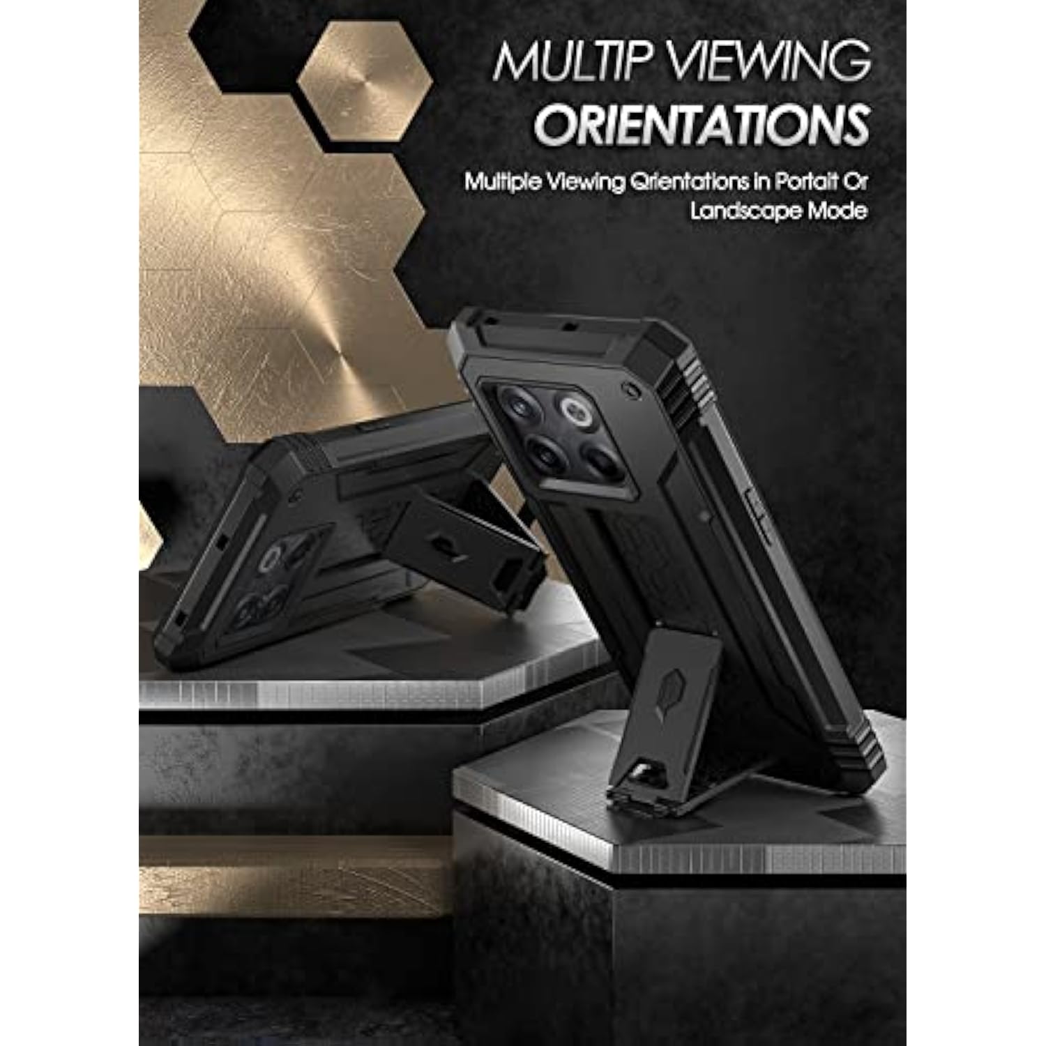 Revolution Series Designed For Oneplus 10T Case, Full-Body Rugged Dual-Layer Shockproof Protective Cover With Kickstand And Built-In-Screen Protector, Black