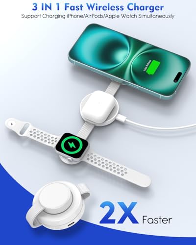 Magnetic Wireless Charging Station 3in1 Fast iPhone Charging Pad Foldable Travel MagSafe Charger Station Dock  Mag-Safe Charger for iPhone 17