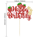 1Pc Strawberry Happy Birthday Cake Topper Red Glitter Flower Fruit Theme Birthday Berrry Cake Pick Decorations For Strawberry Theme Baby Shower Kids Birthday Party Cake Decorations Supplies