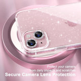 Compatible For Iphone 15 Case, Women Cute Clear Glitter Bling Sparkly Case, [2 X Diamond Camera Lens Protectors] [2 X Tempered Glass Screen Protectors] 6.1-Inch (Glitter Clear)