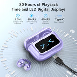 Ultra Open Ear Headphones Bluetooth 5.4 Wireless Clip On Earbuds with Digital Display Charging Case 60 Hours Playtime Sport Earphones Built-in Mic