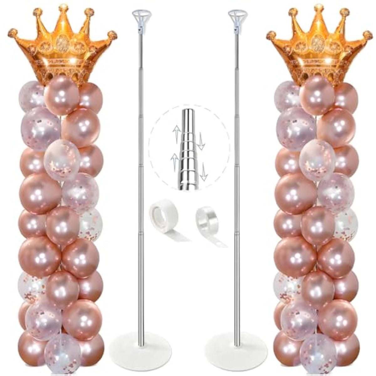 Balloon Column Stand Kit Set Of 2, 7Ft Height Adjustable Balloon Arch Kit, Metal Telescopic Pillar Balloon Stand, Birthday Party, Graduation, Wedding Christmas Decorations
