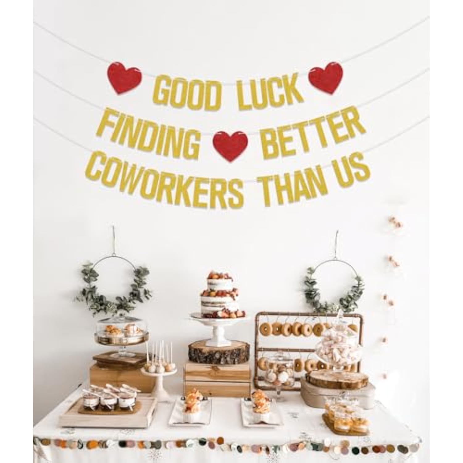 Good Luck Finding Better Coworkers Than Us Gold Red Banner - 4" X 3" - Farewell Occasion - Going Away, Job Change, Leaving Party - Glittery, Rectangular, Wall Mount