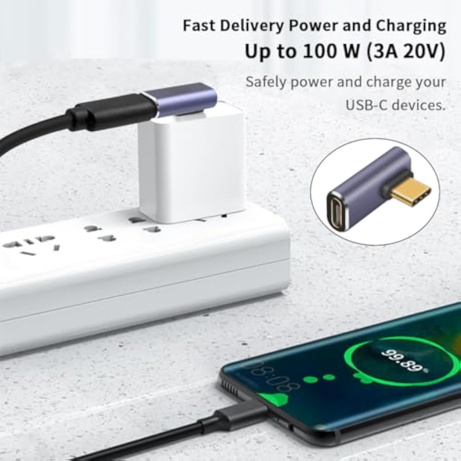 Usb C Right Angle Adapter For Usb 4 Cable, 40Gbps Usb 4 Cable Adapter, 90 Degr