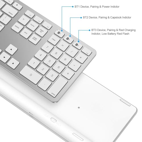 Bluetooth Keyboard Compatible With Mac, With Numeric Keypad, Rechargeable Wireless Keyboard Compatible With Macbook Pro/Air, Imac, Mac Mini/Pro Laptop And Pc (Silver)