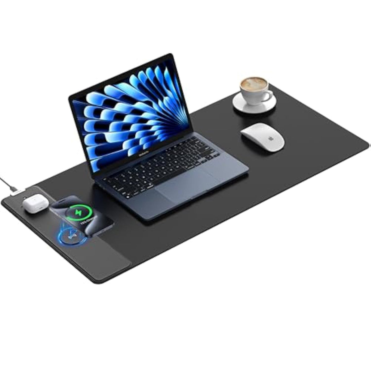 Wireless Charging Mouse Pad, Waterproof Gaming Mousepad With Ultra-Smooth Surface, Non-Slip Base, 31.5"X15.75" Xxl Large Desk Pad, Classic Black Computer Desk Mat For Macbook, Pc, Laptop
