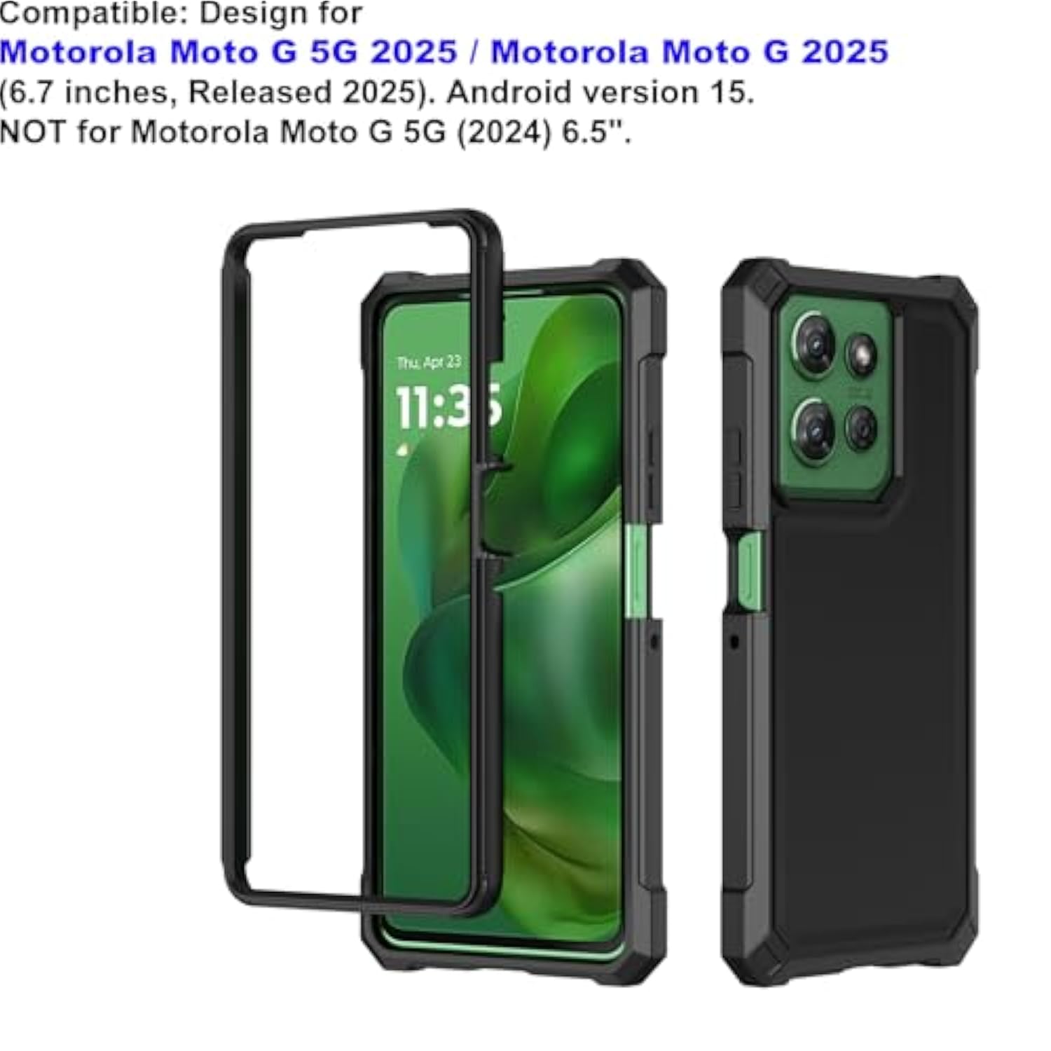 For Moto G 2025 Phone Case, Motorola G 5G 2025 Case With Screen Protector, Dual Layer Protection, Shockproof Corner Tpu Bumper, Heavy Duty Protective Phone Cover-Black