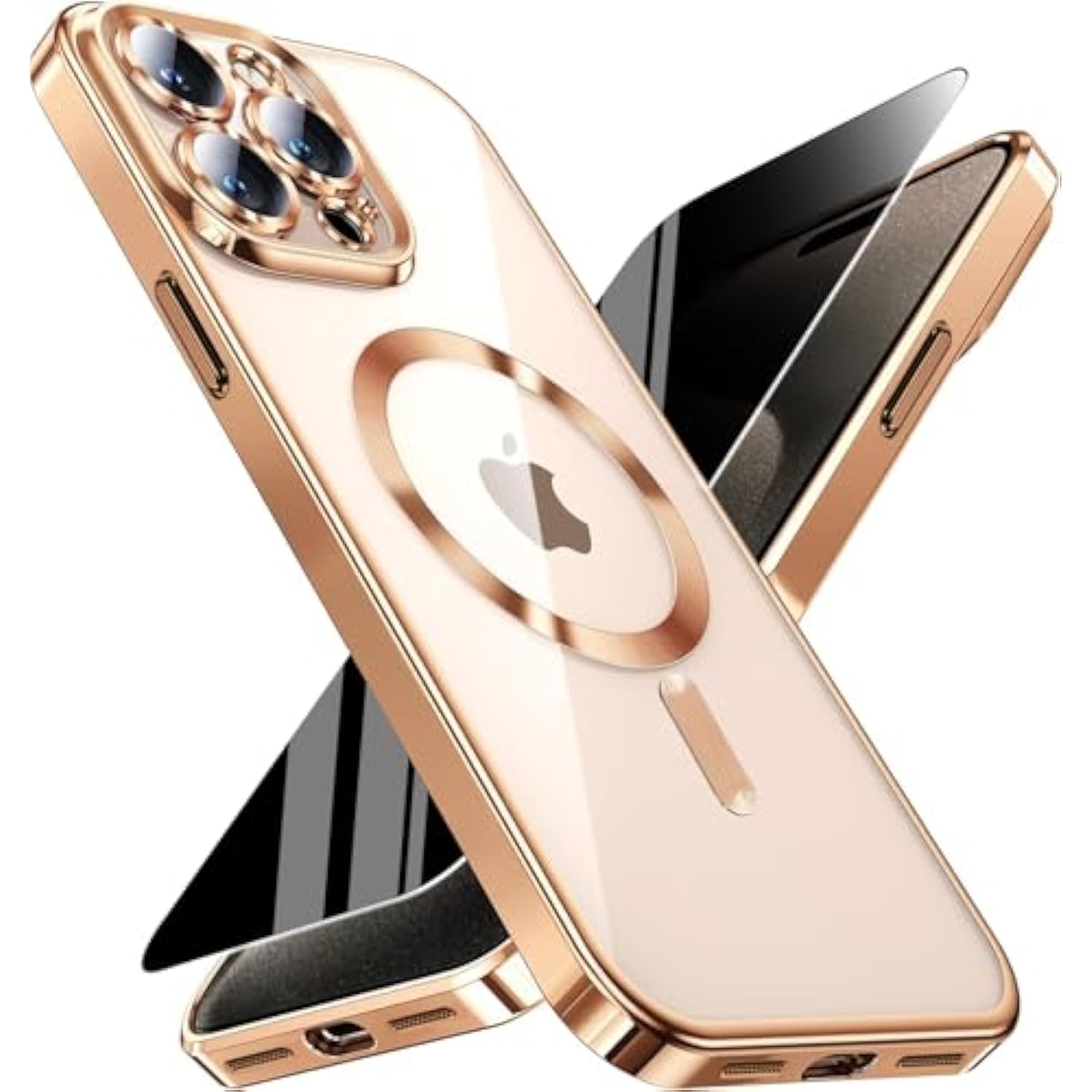Magnetic iPhone 15 Pro Max Case with Privacy Screen, Camera Cover, Gold
